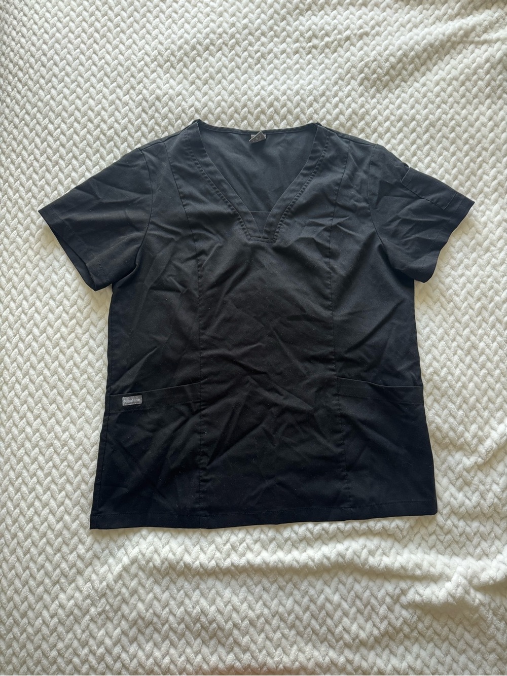 NiaaHinn Black V-Neck Scrub Top Small Nursing Medical Uniform